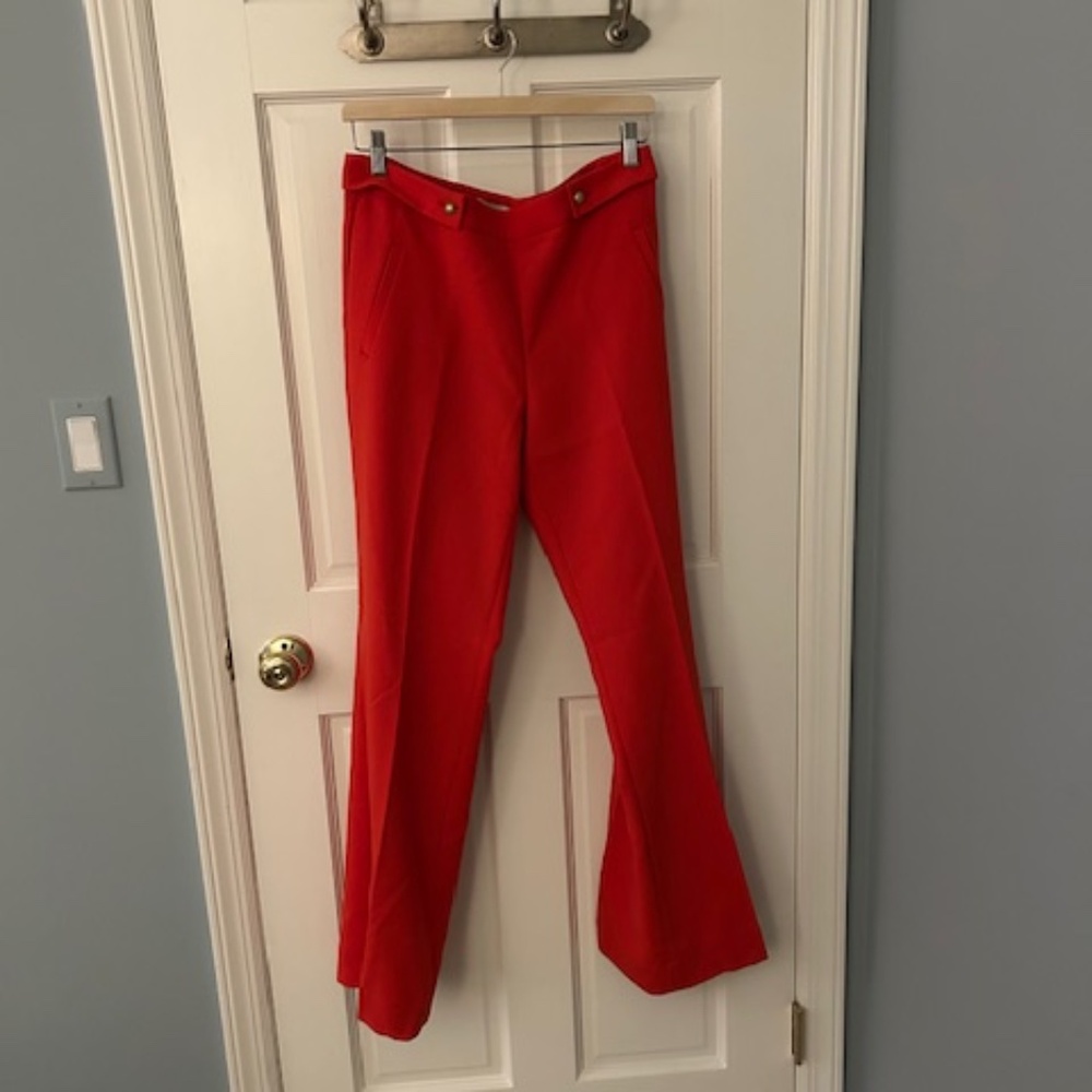 New With Tags Loft Red Trouser  Gold Button Pants size 8